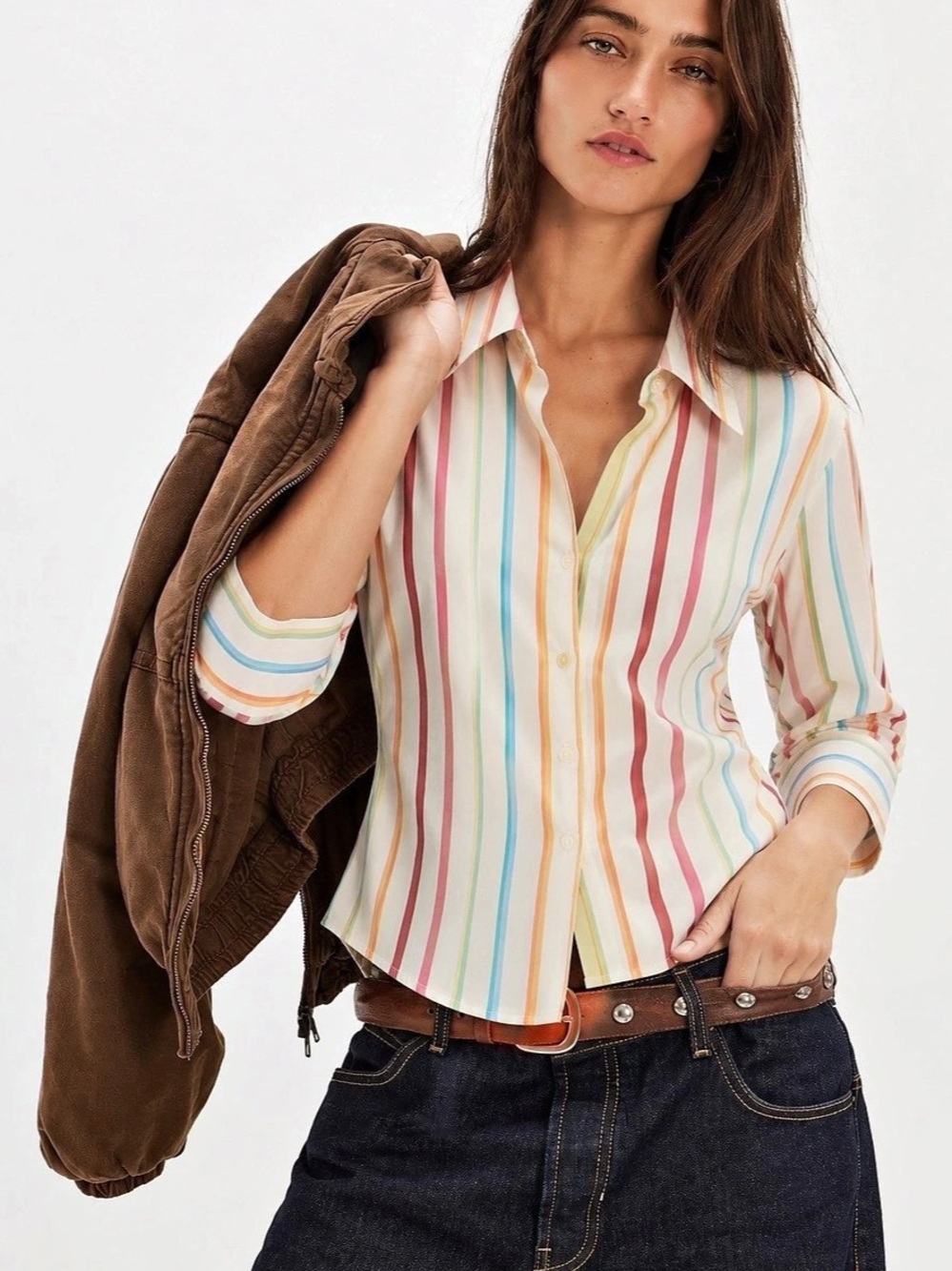 Eddie Bauer Striped Cotton Button Down Shirt Size Medium Like New